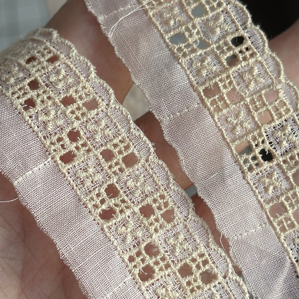 2 Yards Vintage Organdy & Lace Trim – Pink & Ivory Scalloped Sewing Edging